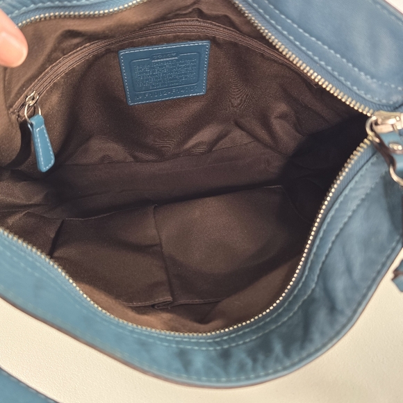 Coach F14707 Zoe Hobo Teal Full-Grain Leather Shoulder Bag Silver Hardware - Picture 10 of 12